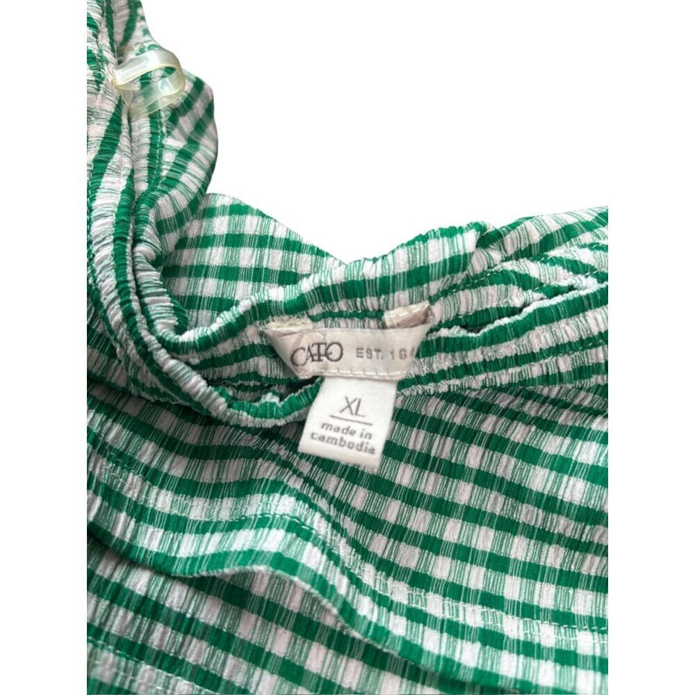 Cato Women's Green & White Checkered Pattern Off-The-Shoulder Ruffled Neckline T - Picture 5 of 8
